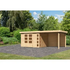 Karibu BBH Kerko 5 Set mit Anbaudach naturbelassen