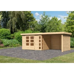 Karibu BBH Kerko 5 Set mit Anbaudach naturbelassen