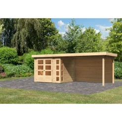 Karibu BBH Kerko 3 Set mit Anbaudach naturbelassen