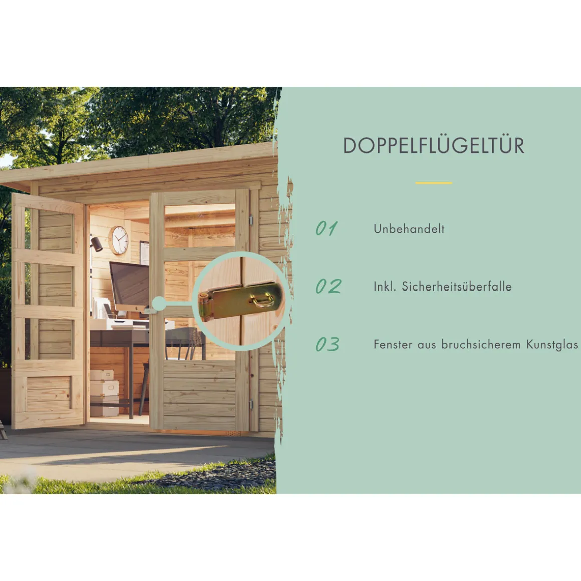 Karibu BBH Kerko 3 Set mit Anbaudach naturbelassen