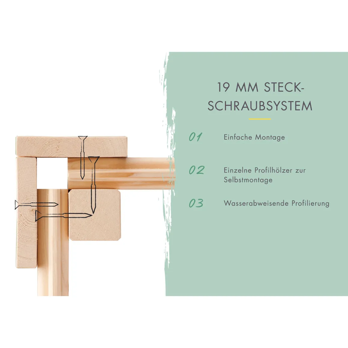 Karibu BBH Kerko 3 Set mit Anbaudach naturbelassen