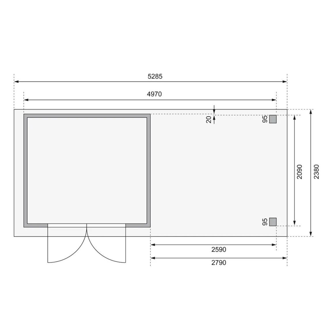Karibu BBH Kerko 3 Set mit Anbaudach naturbelassen