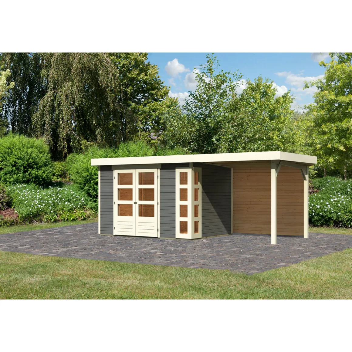 Karibu BBH Kerko 4 Set mit Anbaudach terragrau