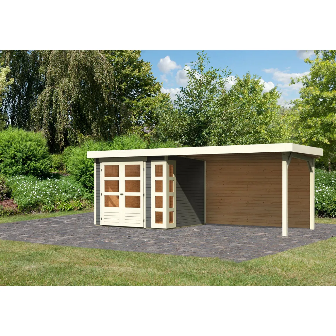 Karibu BBH Kerko 3 Set mit Anbaudach terragrau