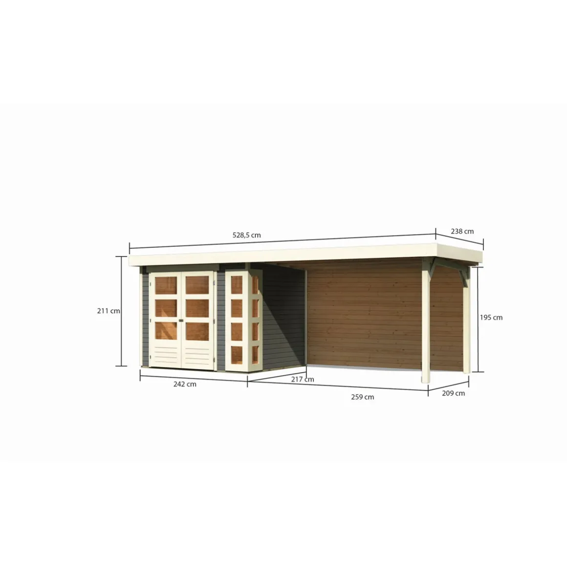Karibu BBH Kerko 3 Set mit Anbaudach terragrau