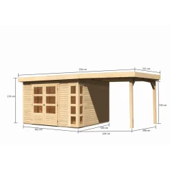 Karibu BBH Kerko 6 Set mit Anbaudach naturbelassen