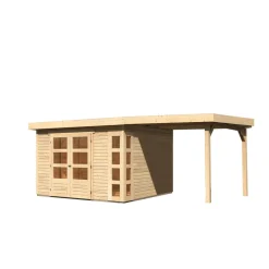 Karibu BBH Kerko 6 Set mit Anbaudach naturbelassen