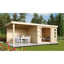 Karibu BBH Kerko 5 Set mit Anbaudach naturbelassen