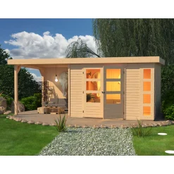 Karibu BBH Kerko 5 Set mit Anbaudach naturbelassen