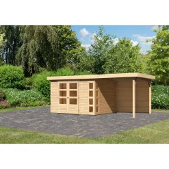 Karibu BBH Kerko 5 Set mit Anbaudach naturbelassen