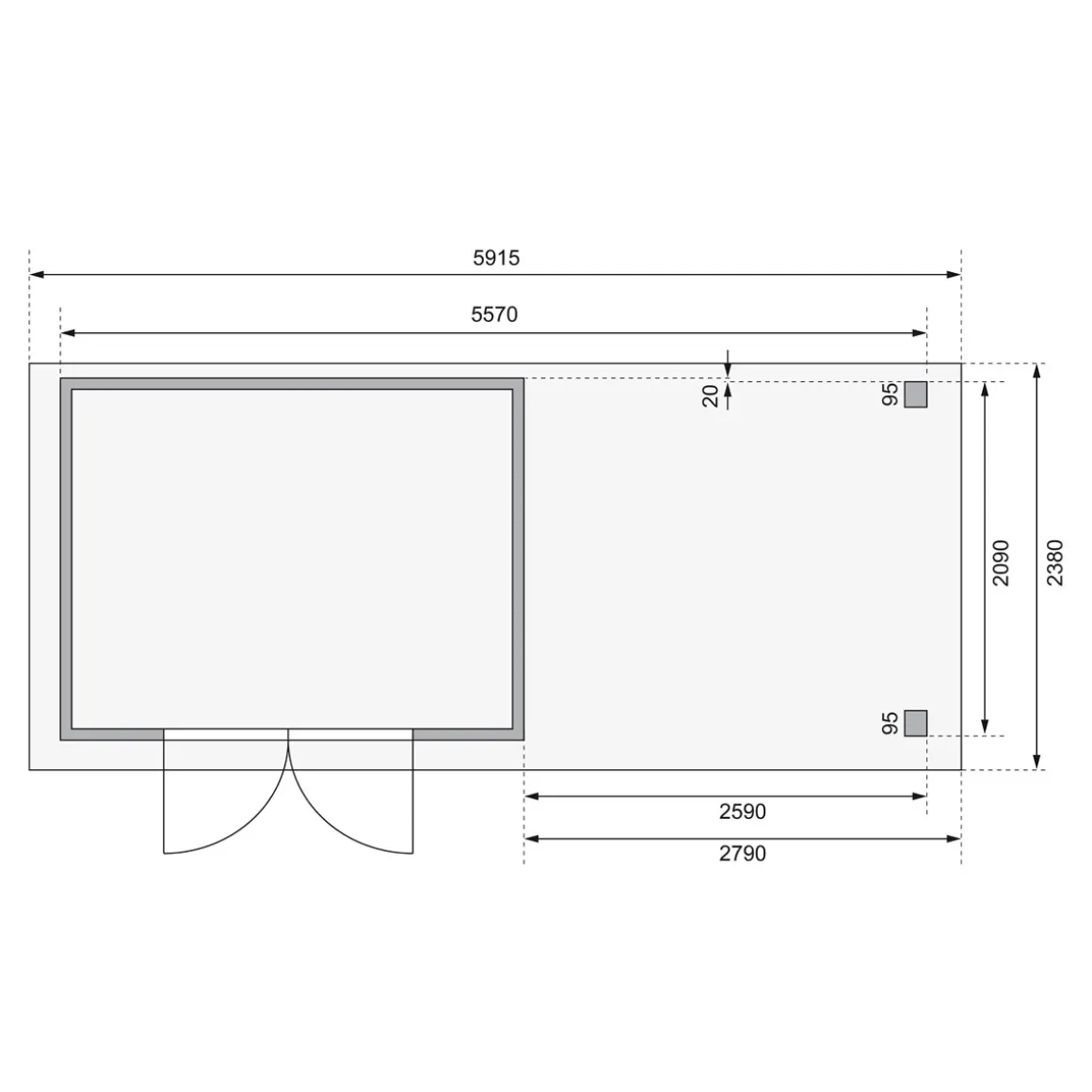 Karibu BBH Kerko 4 Set mit Anbaudach terragrau