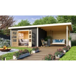 Karibu BBH Northe 4 Set mit Anbaudach terragrau