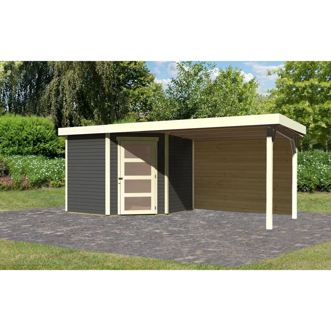 Karibu BBH Schwandorf 5 Set mit Anbau terragrau