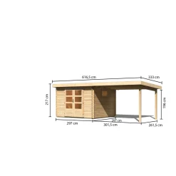 Karibu BBH Trittau 3 Set mit Anbaudach naturbelassen