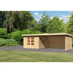 Karibu BBH Trittau 3 Set mit Anbaudach naturbelassen