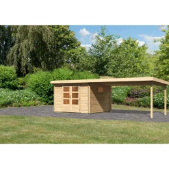 Karibu BBH Trittau 3 Set mit Anbaudach naturbelassen