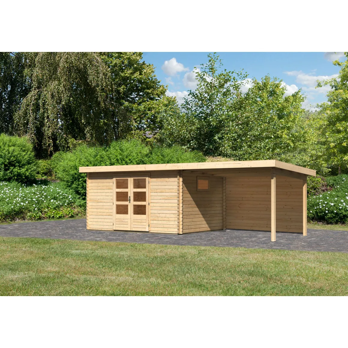 Karibu BBH Trittau 5 Set mit Anbaudach naturbelassen