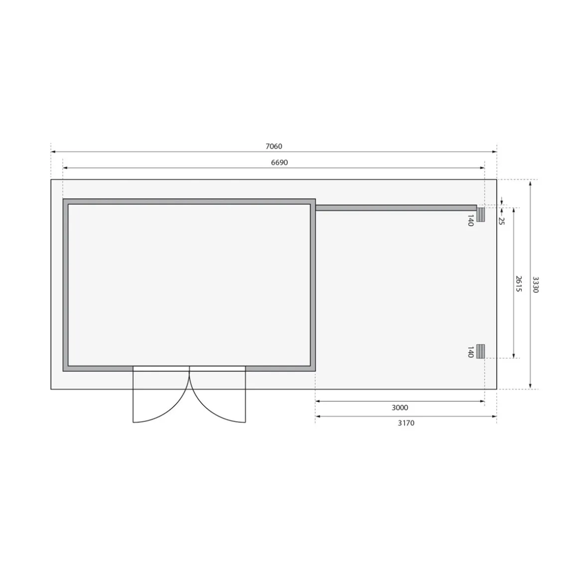 Karibu BBH Trittau 5 Set mit Anbaudach naturbelassen