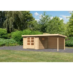 Karibu BBH Trittau 3 Set mit Anbaudach naturbelassen