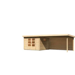 Karibu BBH Trittau 3 Set mit Anbaudach naturbelassen