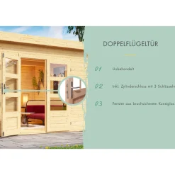 Karibu BBH Trittau 3 Set mit Anbaudach naturbelassen