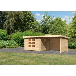 Karibu BBH Trittau 3 Set mit Anbaudach naturbelassen