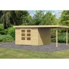 Karibu Gartenhaus Askola 5 mit Anbaudach 225 cm naturbelassen