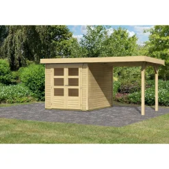 Karibu Gartenhaus Askola mit Anbaudach 225 cm naturbelassen 213 x 217 x 218 cm