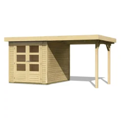 Karibu Gartenhaus Askola mit Anbaudach 225 cm naturbelassen 213 x 217 x 218 cm