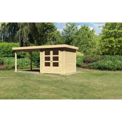 Karibu Gartenhaus Askola mit Anbaudach 260 cm naturbelassen 213 x 217 x 218 cm