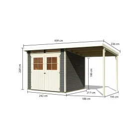 Karibu Gartenhaus Glücksburg 4 mit Anbaudach terragrau