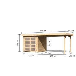 Karibu Gartenhaus Glücksburg 4 mit Anbaudach naturbelassen