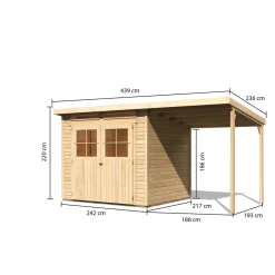 Karibu Gartenhaus Glücksburg 4 mit Anbaudach naturbelassen