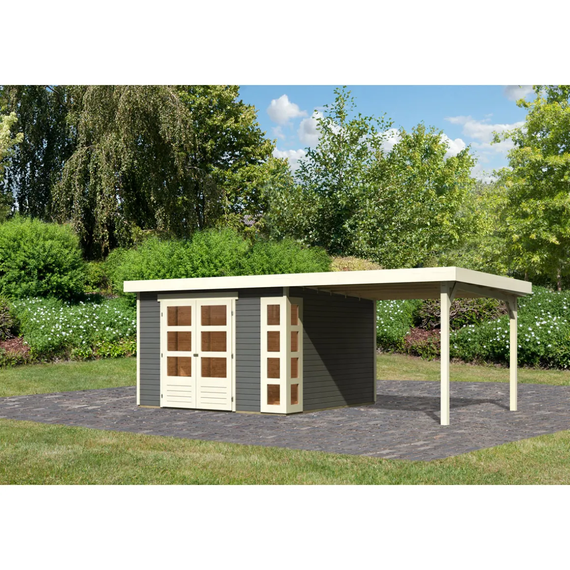 Karibu Gartenhaus Kerko 6 Set mit AD terragrau