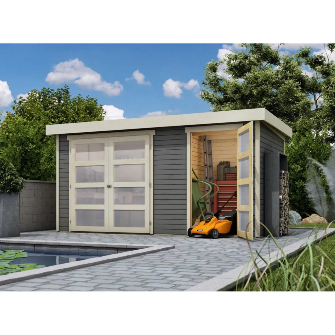 Karibu Gartenhaus Muehlentrup terragrau