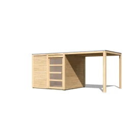 Karibu Gartenhaus Qubic mit Anbaudach naturbelassen