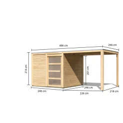 Karibu Gartenhaus Qubic mit Anbaudach naturbelassen
