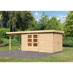 Karibu Gartenhaus Retola 5 inkl Anbauschrank und Anbaudach 2,40 Meter naturbelassen