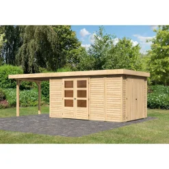 Karibu Gartenhaus Retola 6 inkl Anbauschrank und Anbaudach 2,80 Meter naturbelassen