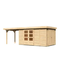 Karibu Gartenhaus Retola 6 inkl Anbauschrank und Anbaudach 2,80 Meter naturbelassen