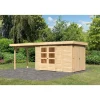 Karibu Gartenhaus Retola 3 inkl Anbauschrank und Anbaudach 2,80 Meter naturbelassen