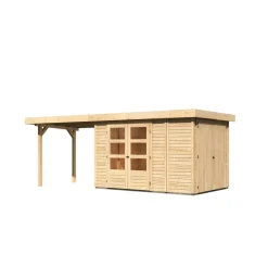 Karibu Gartenhaus Retola 3 inkl Anbauschrank und Anbaudach 2,80 Meter naturbelassen