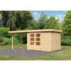Karibu Gartenhaus Retola 2 inkl Anbauschrank und Anbaudach 2,80 Meter naturbelassen