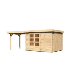 Karibu Gartenhaus Retola 4 inkl Anbauschrank und Anbaudach 2,80 Meter naturbelassen