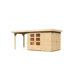 Karibu Gartenhaus Retola 2 inkl Anbauschrank und Anbaudach 2,40 Meter naturbelassen
