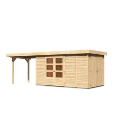 Karibu Gartenhaus Retola 5 inkl Anbauschrank und Anbaudach 2,80 Meter naturbelassen