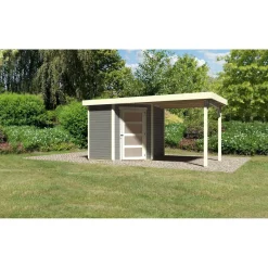 Karibu Gartenhaus Schwandorf 3/5 mit Anbaudach 220 cm 213 x 217 x 218 cm grau