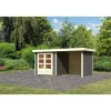 Karibu Gartenhaus-Set Askola 2 mit Anbaudach 2,40 m mit Seiten- und Rückwand terragrau