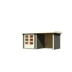Karibu Gartenhaus-Set Askola 2 mit Anbaudach 2,40 m mit Seiten- und Rückwand terragrau