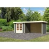 Karibu Gartenhaus-Set Askola 3 mit Anbaudach 2,80 m mit Seiten- und Rückwand terragrau